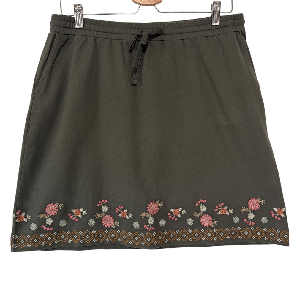 J. Jill Skirt Women NWOT Embroidered Floral Boho Casual M Petite Olive Grey